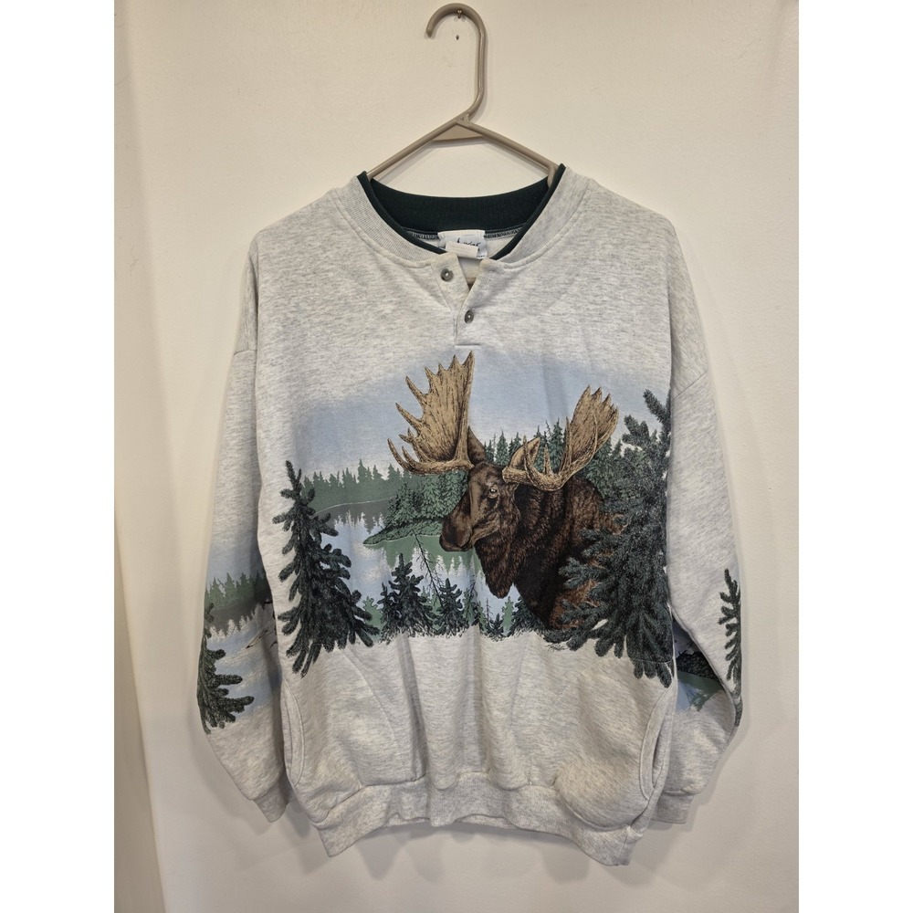 Vintage Artisans Sunschein Sweatshirt Mens Large Moose Outdoor Wildlife 90s USA